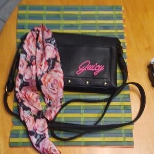 Juicy Couture Black Crossbody Bag with Pink Embroidery